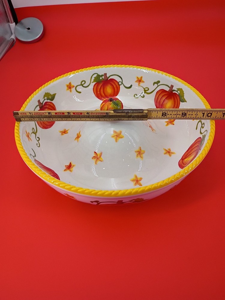 Ceramic Pumpkin Design Covered Serving Bowl 10 Inch Fall Theme