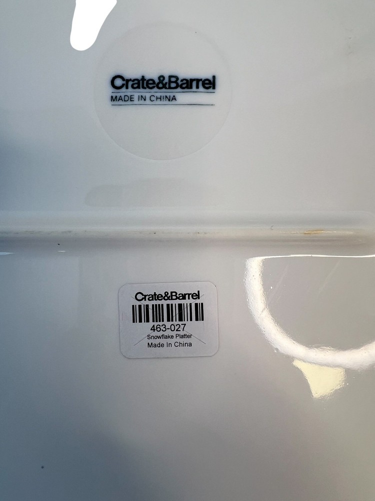 Crate & Barrel White Snowflake Embossed Rectangular Serving Tray 12”x 9.5” Xmas