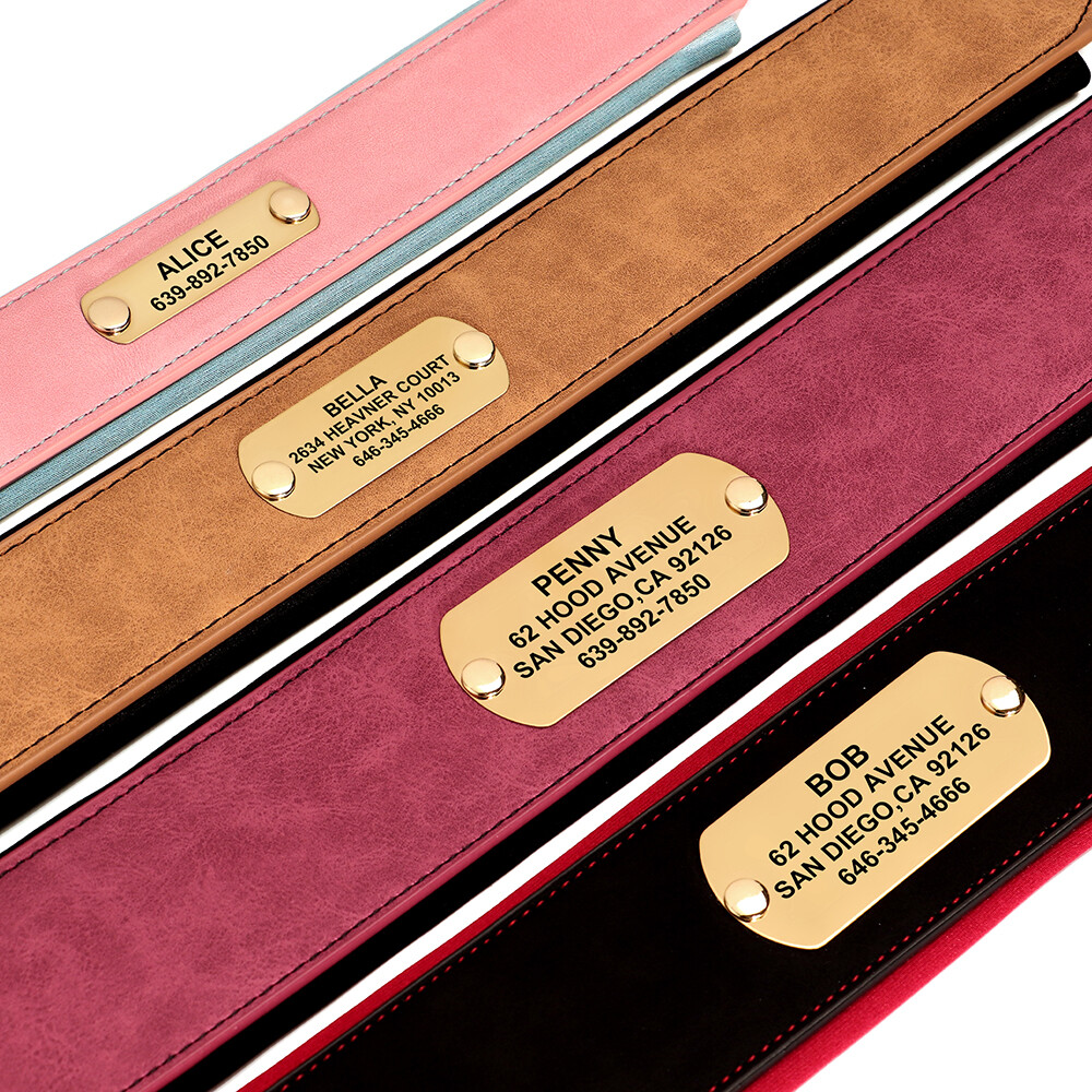 Wide Leather Dog Collar Personalized Nameplate Soft Padded for Large Dogs M-XL