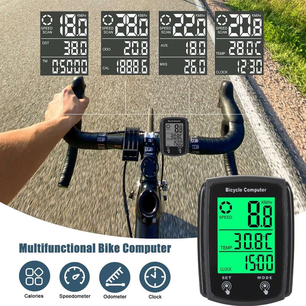 LCD Digital Bicycle Computer Bike Backlight Speedometer Odometer Waterproof US
