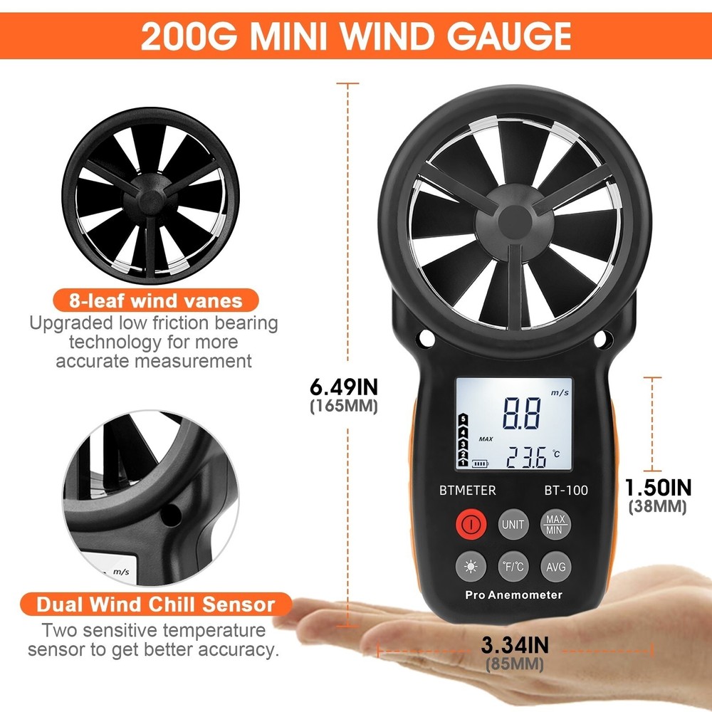 Anemometer Handheld Digital Wind Speed Meter 30m/s Wind Temperature Data Logger