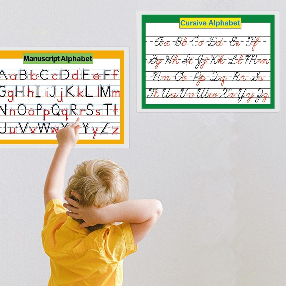 2 Pcs/set 26 Alphabet Cursive Training & Manuscript Chart for Classroom Decor