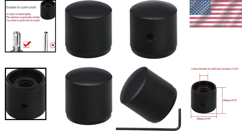 4 High-Quality Black Metal Volume Control Knobs - Fits Most Guitars & Basses