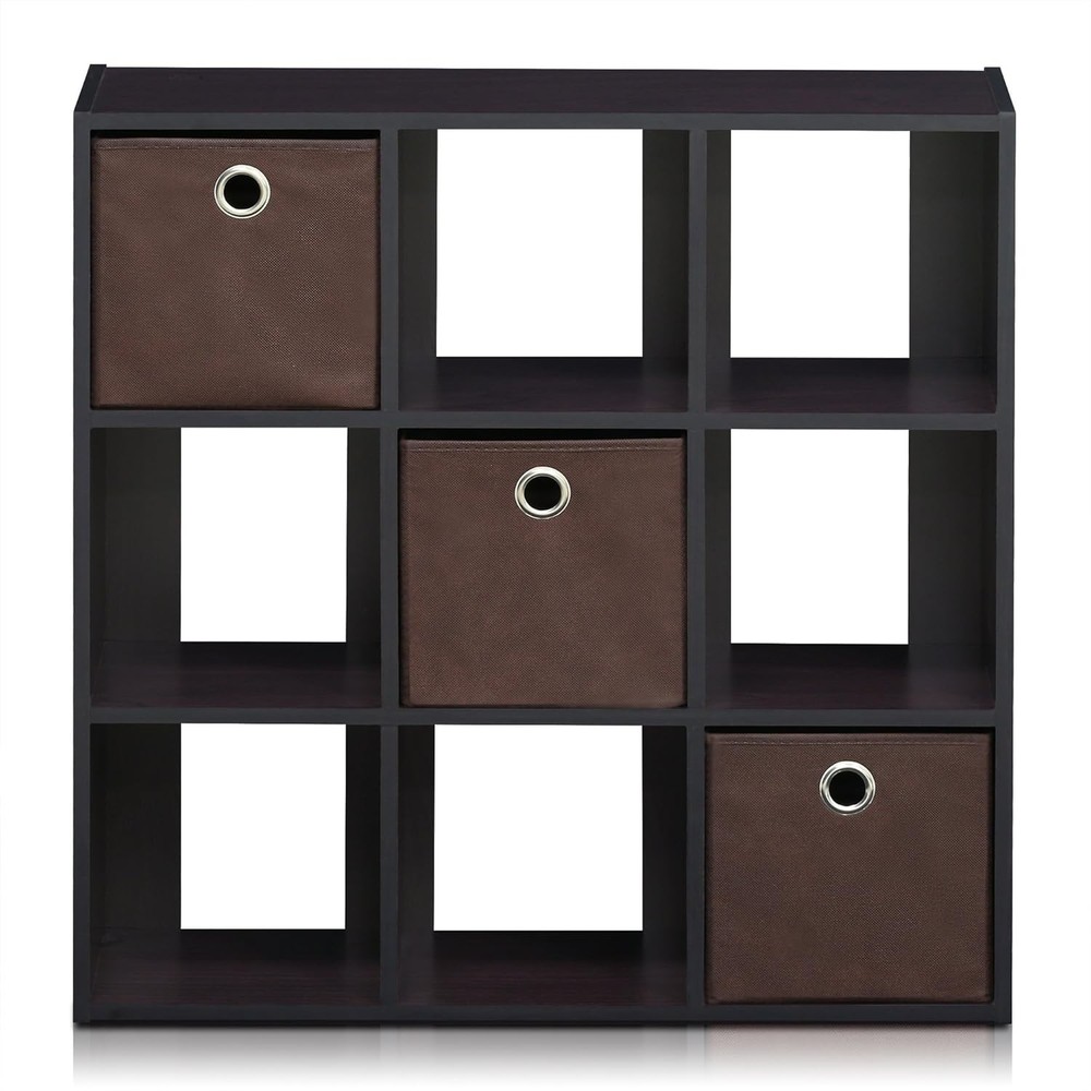Simplistic 9-Cube Organizer W/ Bins Small Size Assembled Unit Dimensions 7.9"D x