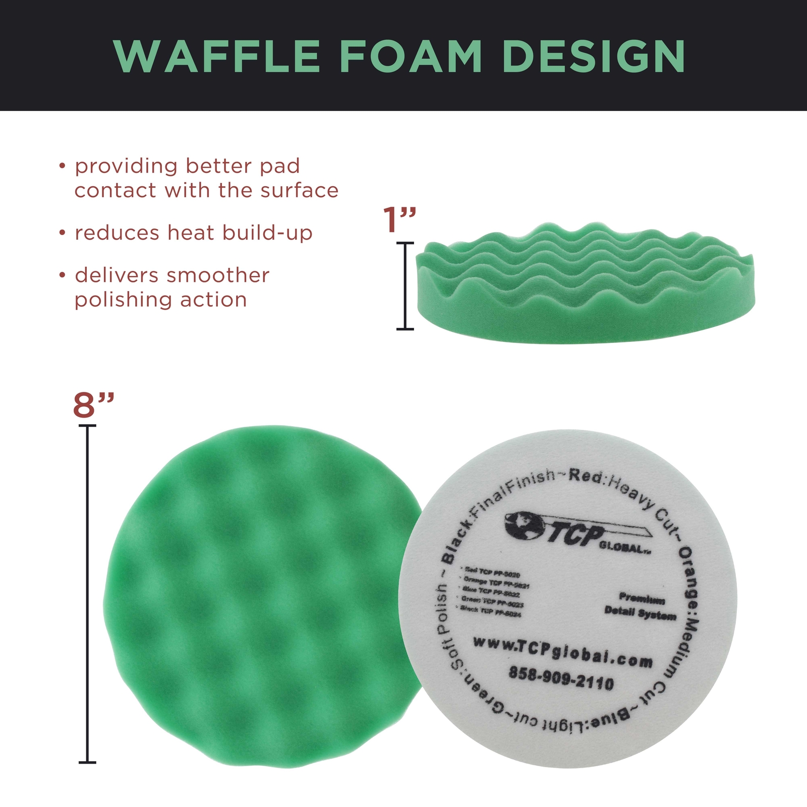Waffle Foam & Wool Buffing & Polishing Pad Kit w/ 6 - 8" Pads Grip Backing Plate