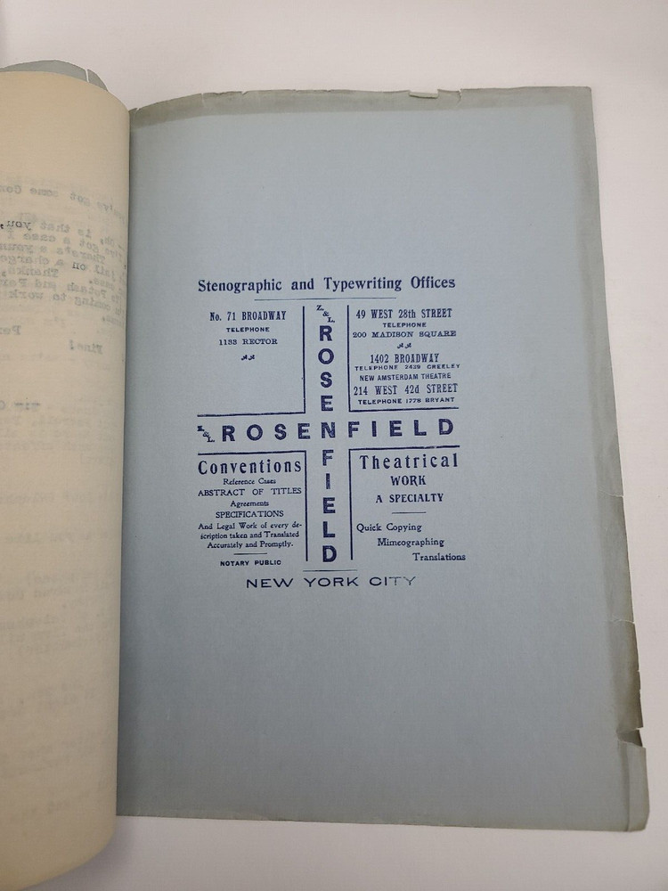 POTASH AND PERLMUTTER / 1914 Broadway Play Script, produced by A. H. Woods
