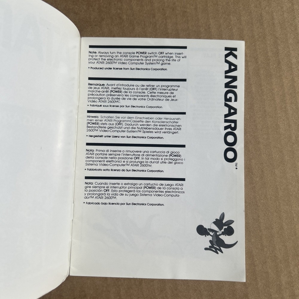 Kangaroo Game Program Instructions Manual Atari 2600 Authentic 1987 CO19787-89
