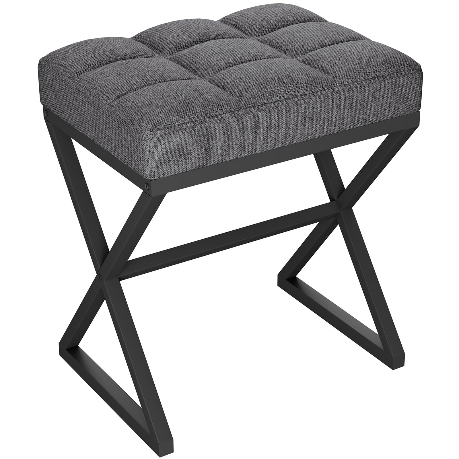 Vanity Stool, Linen Footrest, Ottoman Bench with X-Shaped Metal Legs, Makeup ...