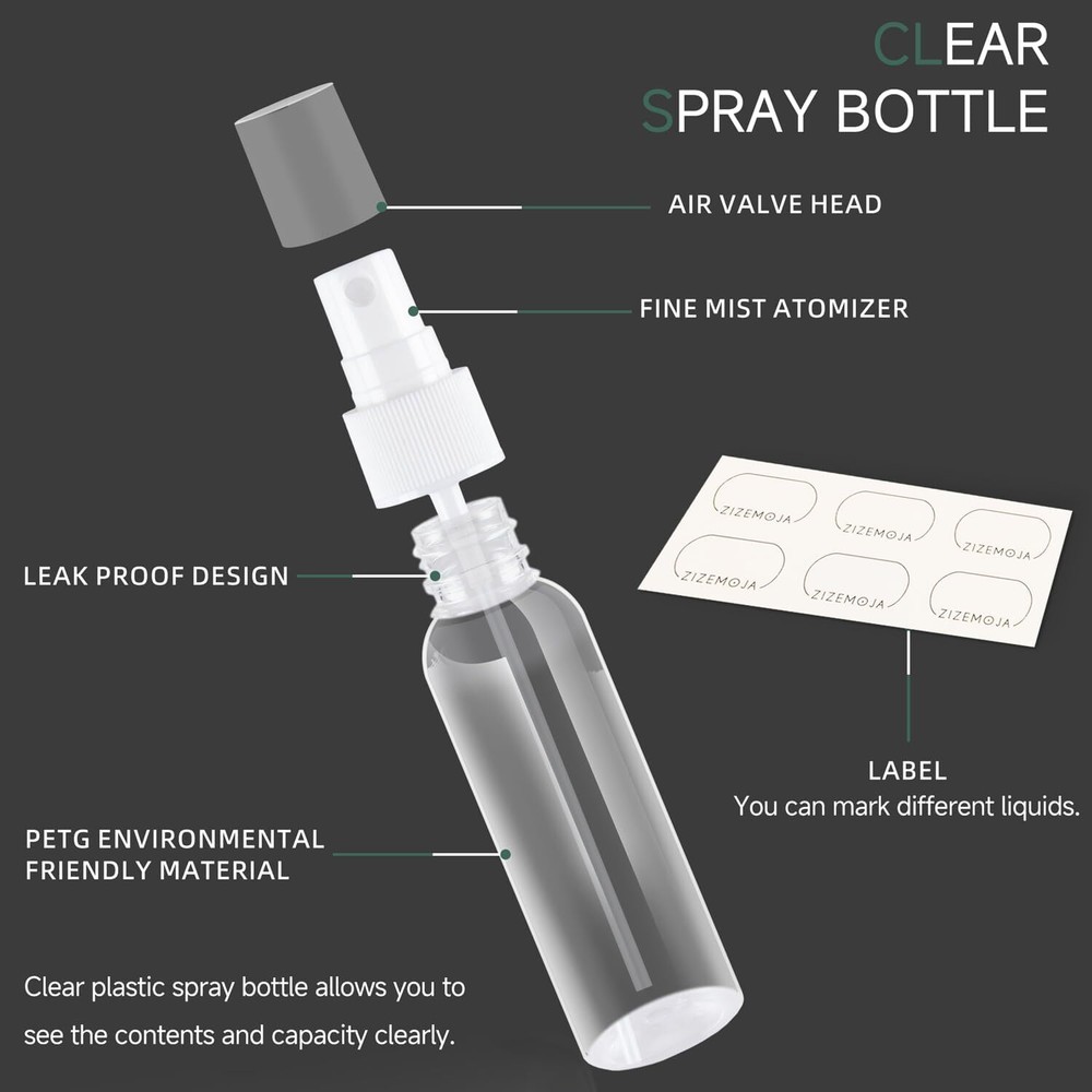 2OZ 3Pack Small Spray Bottle 60ml, Clear Plastic Mini Bottle,