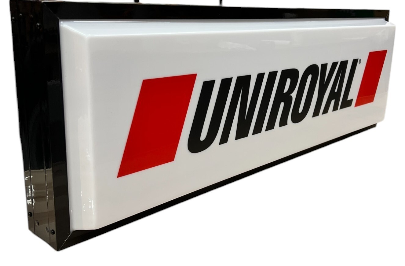 UNIROYAL Lighted Tire Dealer Sign White/Black Letters Single Sided Hanging Sign