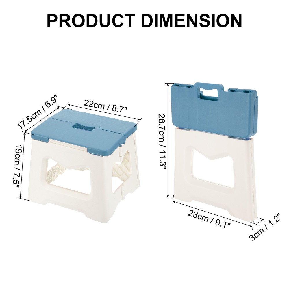8" Folding Step Stool for Adults 165 lbs Capacity Blue