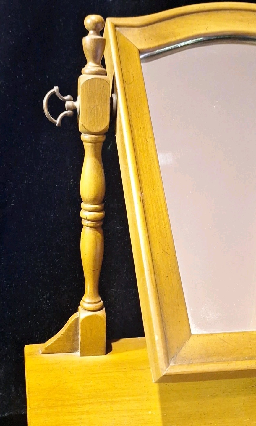 Antique Wood Tabletop Vanity Dressing Table Swivel Mirror with Storage Drawer