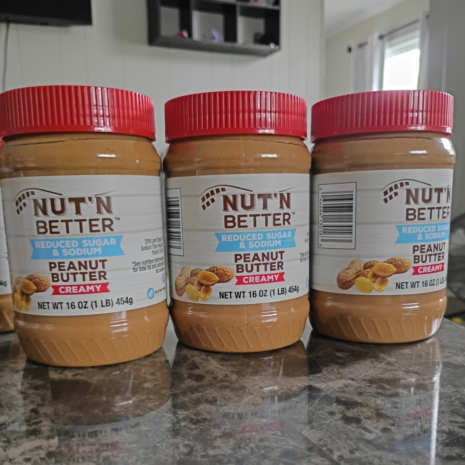 Nut'N Better CREAMY Peanut Butter Low Sugar/Sodium 16 oz (PACK of 3)