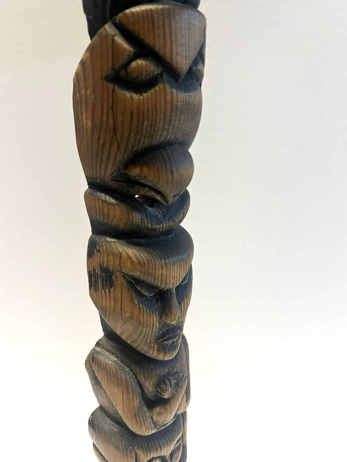 Antique Native American Indian Hand Carved Wooden Eagle Totem Pole; Large 24"