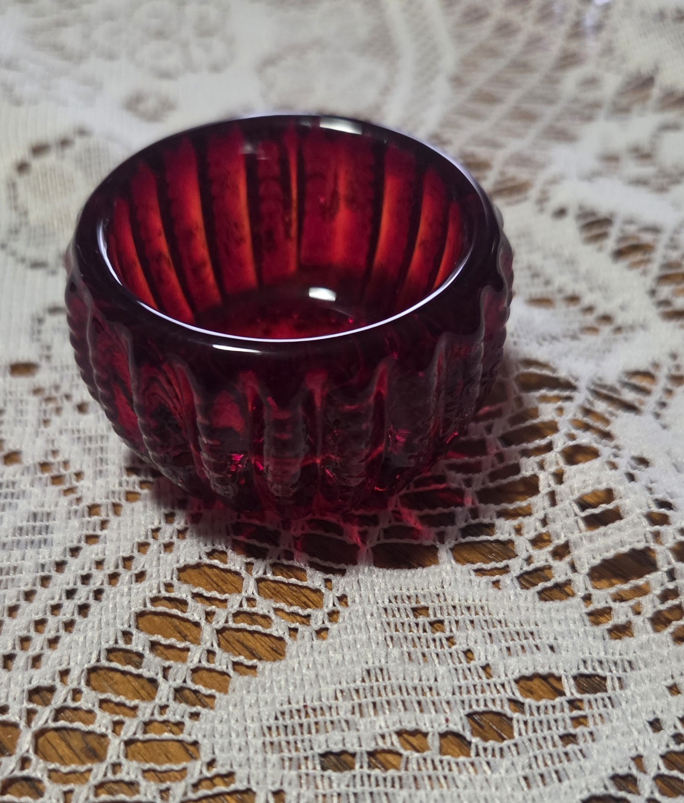 Ruby Red Imperial Glass Salt Well Zipper Pattern 2" Vintage~ RARE FIND