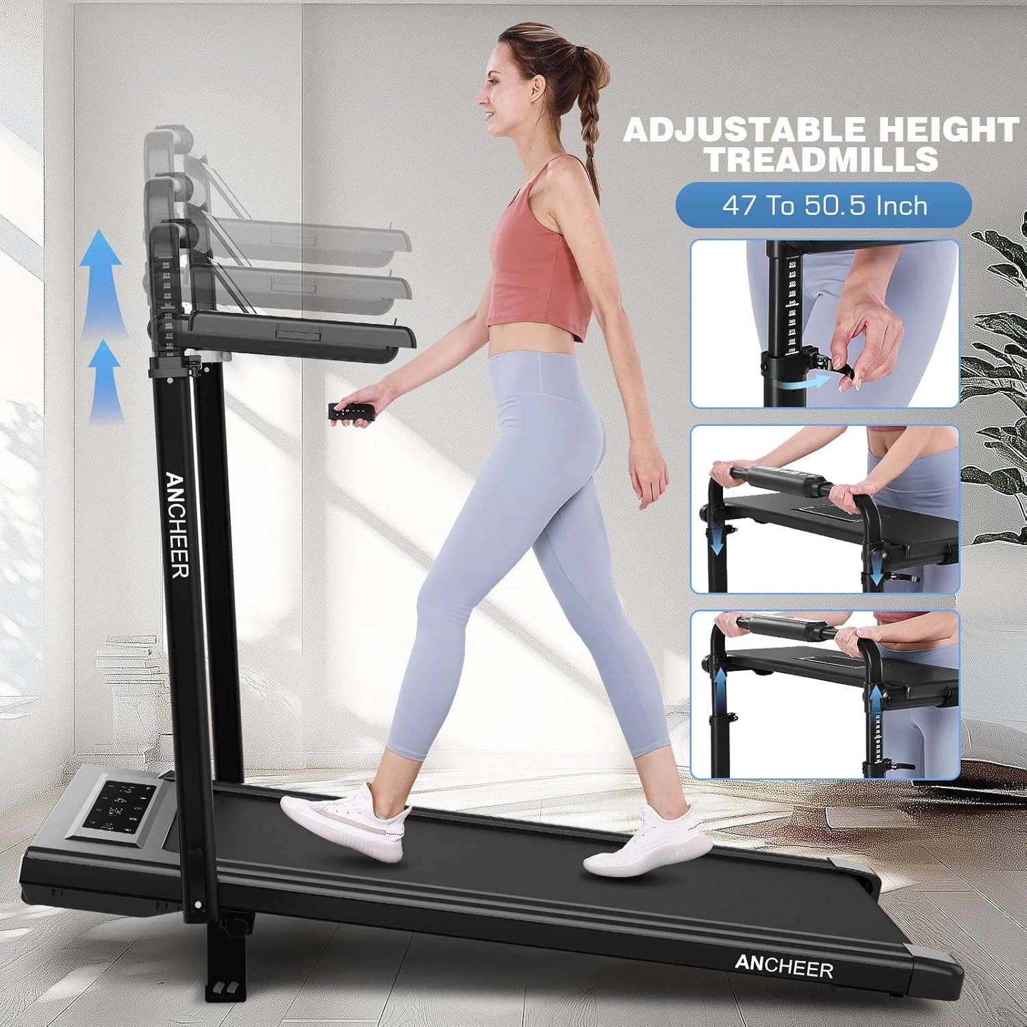 Foldable Treadmill with 12%Incline, 3.5HP Powerful Treadmill w/Adjustable Height