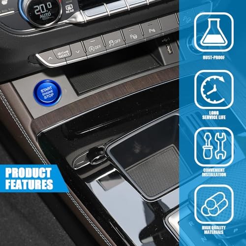 Car Push Start Button Cover, Aluminum Engine Start Stop Button Cover with Blue