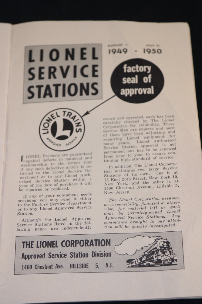 Lionel 1949 Instructions for Assembling and Operating Booklet