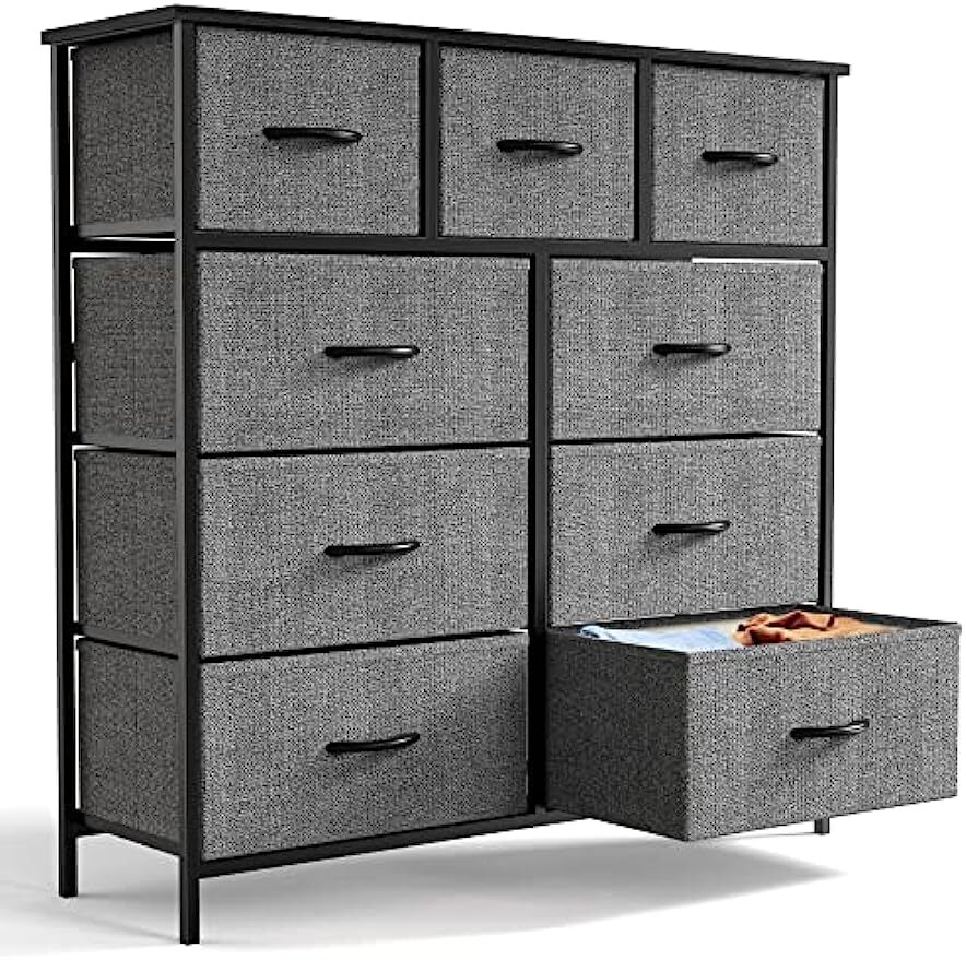 9 Storage Drawer Dresser for Bedroom Tall Wood Dresser with Fabric Storage Tower