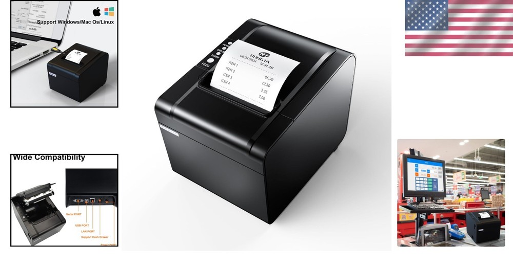 Efficient USB Thermal Receipt Printer with Wall Mount Feature & Auto Cutter