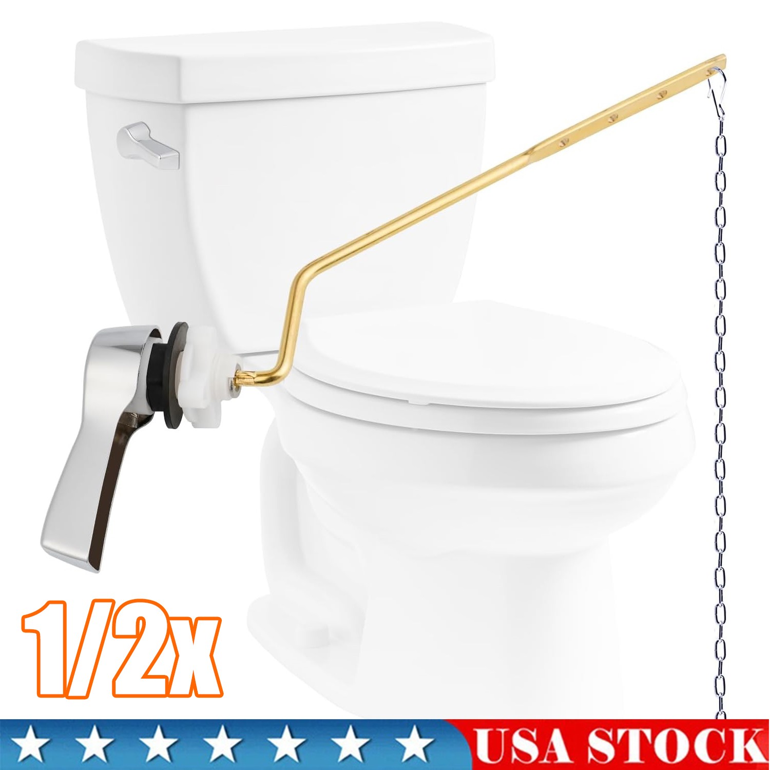 2x Universal Metal Side Mount Toilet Handle Replacement Kit, Brass Toilet Flush