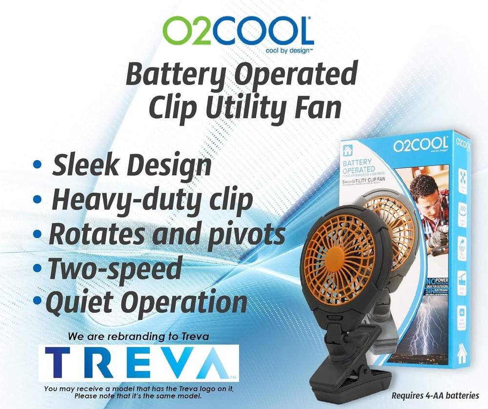 O2COOL 5-inch Battery-Powered Clip Fan Adjustable Rotating Function 4 AA Battery