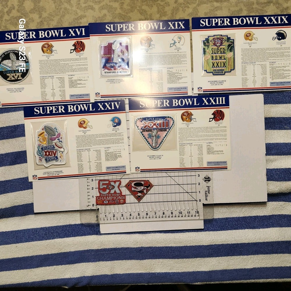 SAN FRANCISCO 49ERS VINTAGE SUPER BOWL PATCHES (5) + 2 PATCH BONUS /