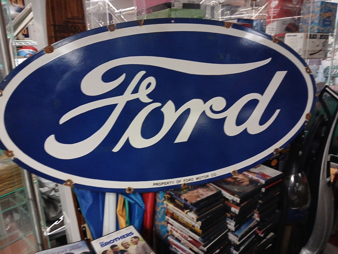 VINTAGE LARGE FORD PORCELAIN METAL SIGN 4FT CAR TRUCK AUTO DEALER SALES SERVICE