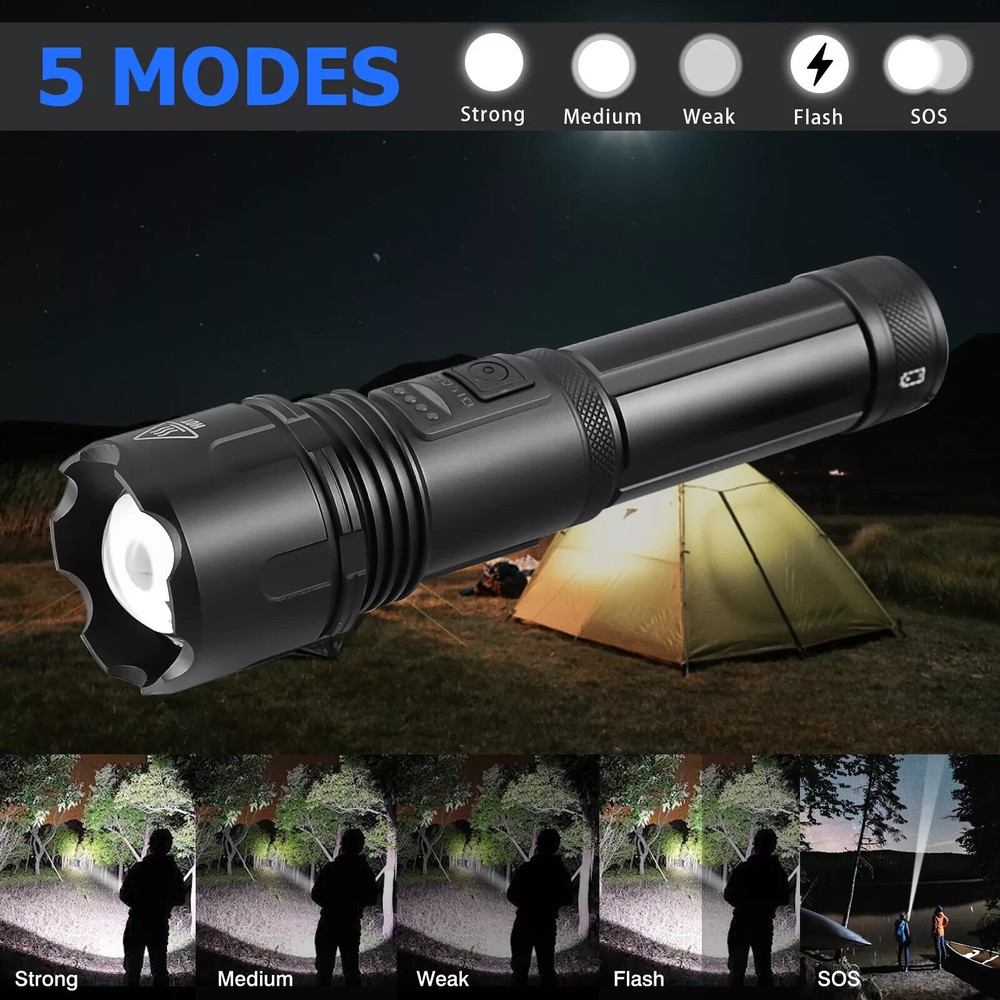 1000000 Lumens Super Bright LED Tactical Flashlight Rechargeable LED Work Light