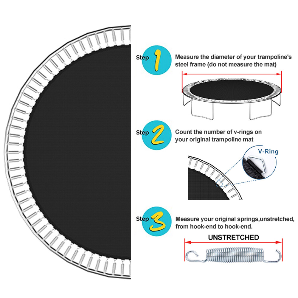 Round Replacement Trampoline Mat Fits 15ft Frame 96 Rings w/ 6.5"-7" Spring Tool