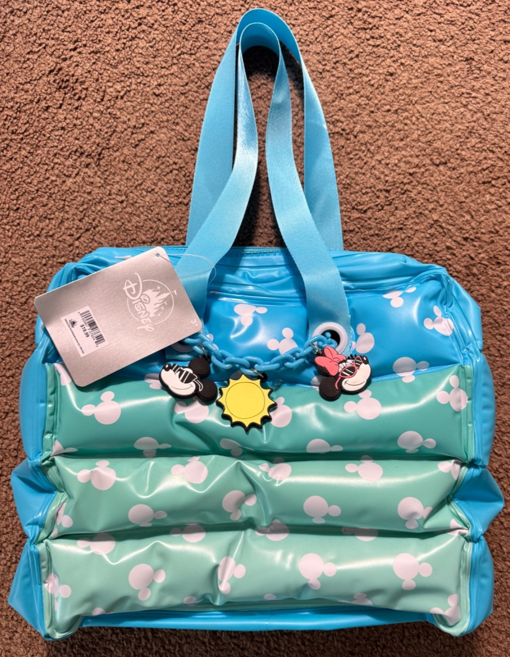 DISNEY PARKS Mickey Mouse Inflatable PVC Summer Shoulder Bag & Charms