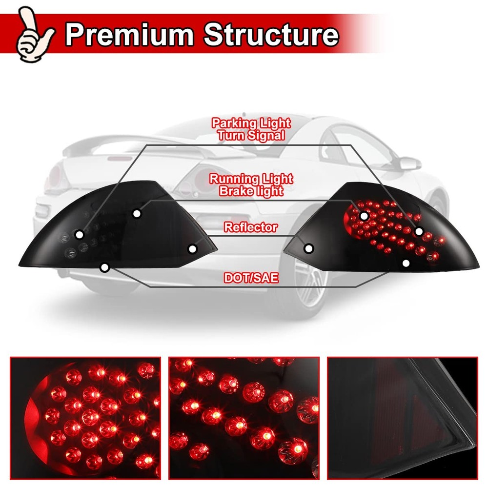Tail Lights for Eclipse 2000-2005 LED Matte Black Smoke Lens