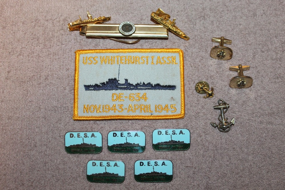 Original WW2 U.S. Navy Sailor Vet's "USS Whitehurst" Patch, Badge & Insignia Lot