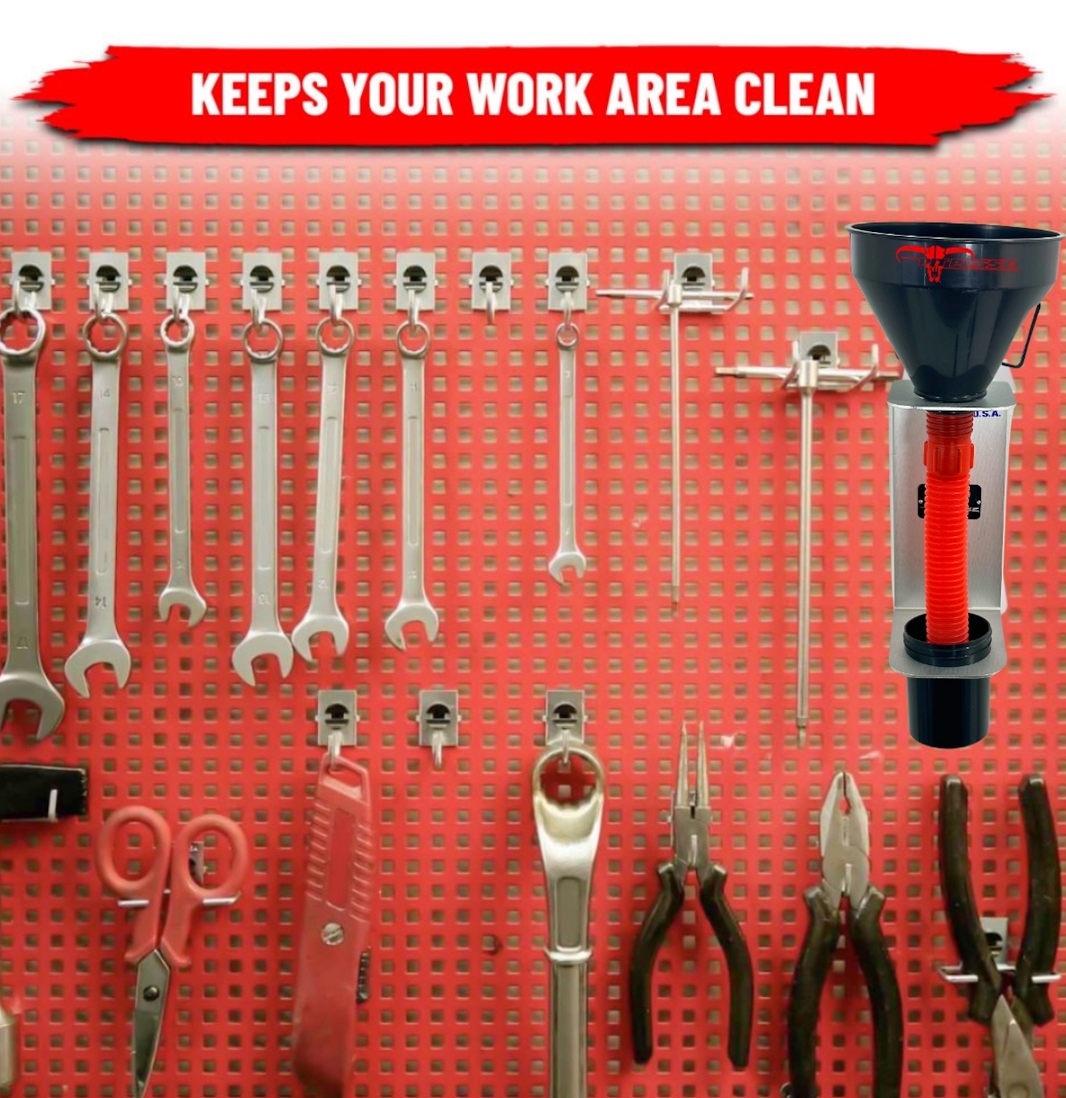 Pit Posse PP3364 Aluminum Oil Funnel Holder Wall Rack Enclosed Trailer or Garage