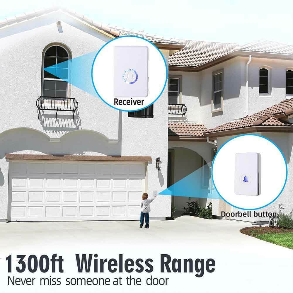 Wireless Doorbell Kit Waterproof 2 Push Button Transmitter 3 Receiver Plug Wihte