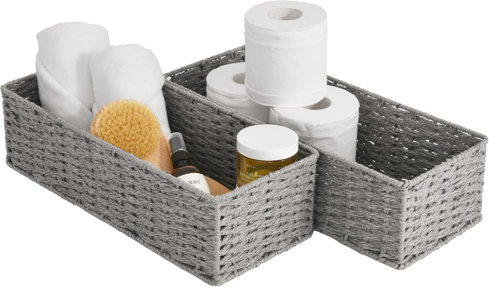 Rope Paper Storage Baskets Set, Gray