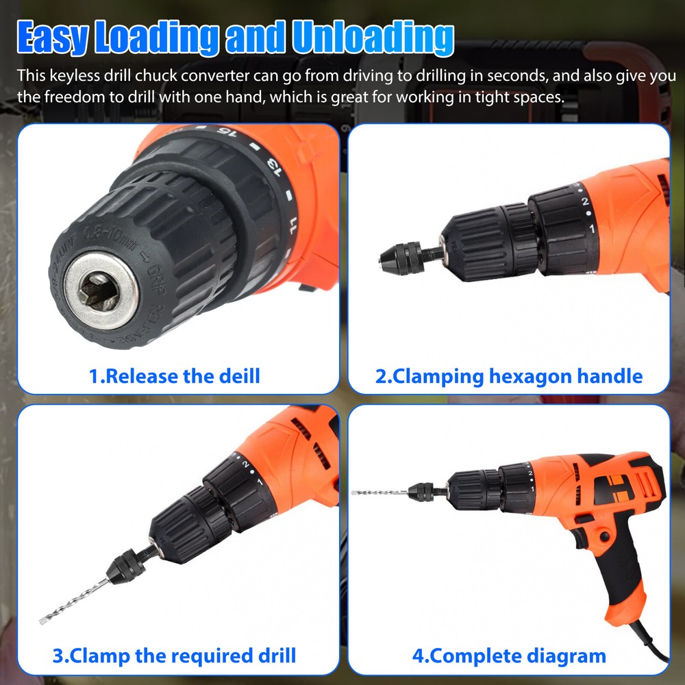 4x Keyless Chuck Conversion 1/4" Hex Shank Adapter Drill Bit Quick Change Driver