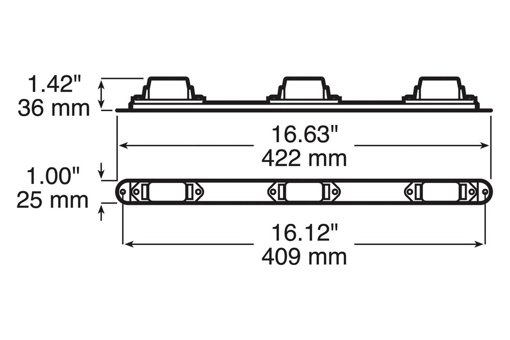 107 Series 16.63" Red Rectangular Bolt-on Mount Identification Light Bar