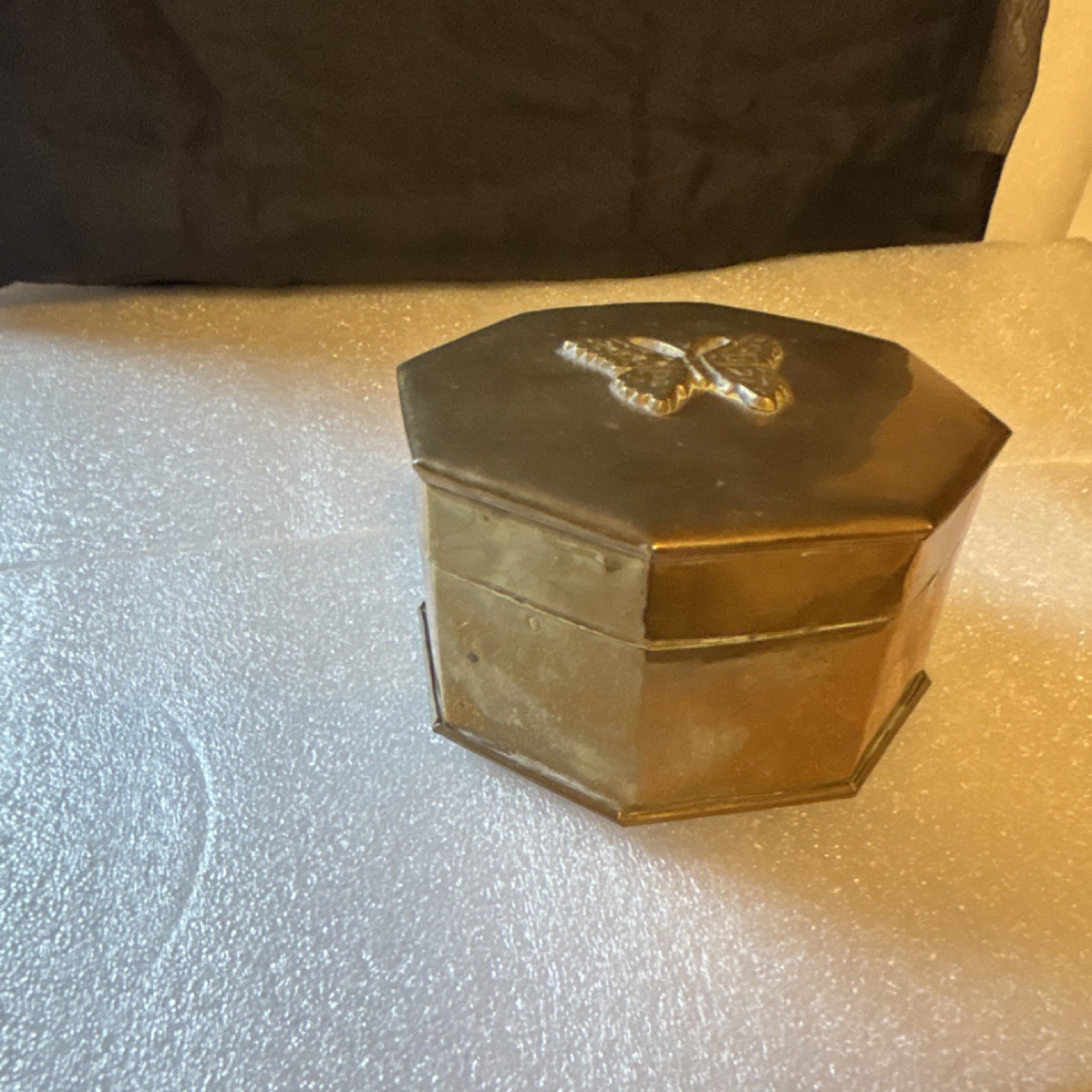 Dessau Brass Octagonal Box with Butterfly Motif Decorative Collectible 4.5" x 3"