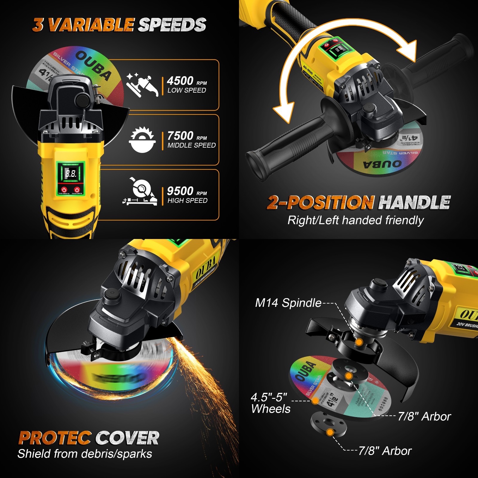 Cordless Angle Grinder For Dewalt 20V MAX 4-1/2" 5" Brushless 22PCS Complete Kit