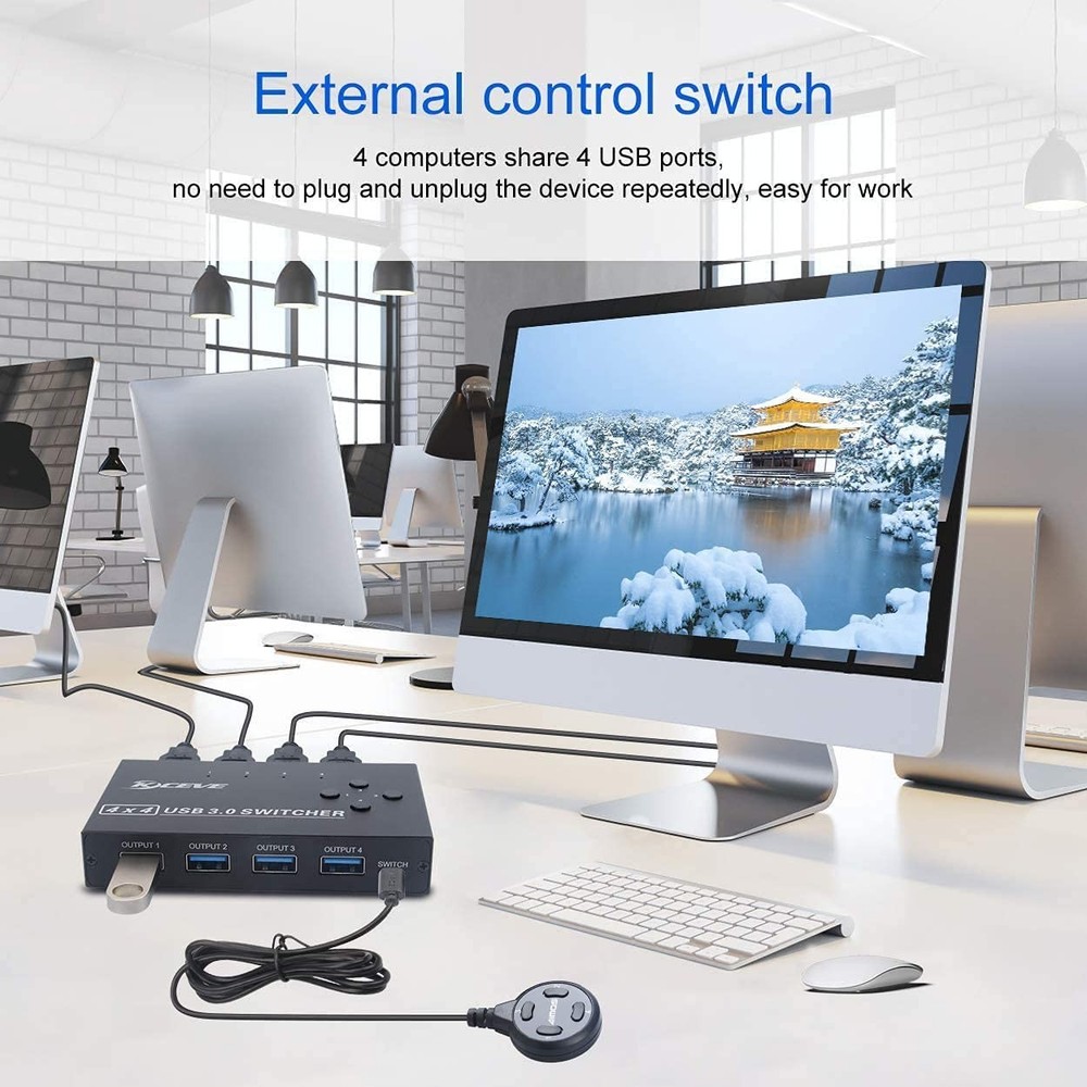 USB 3.0 Switch, USB Switcher Selector 4 Computer Sharing 4 USB Devices Printe...