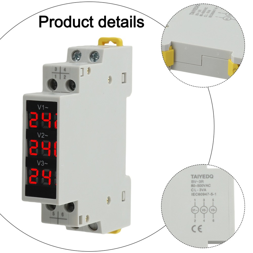 Three Phase Digital Voltmeter BV3R AC 80500V Red Display DIN Rail Meter