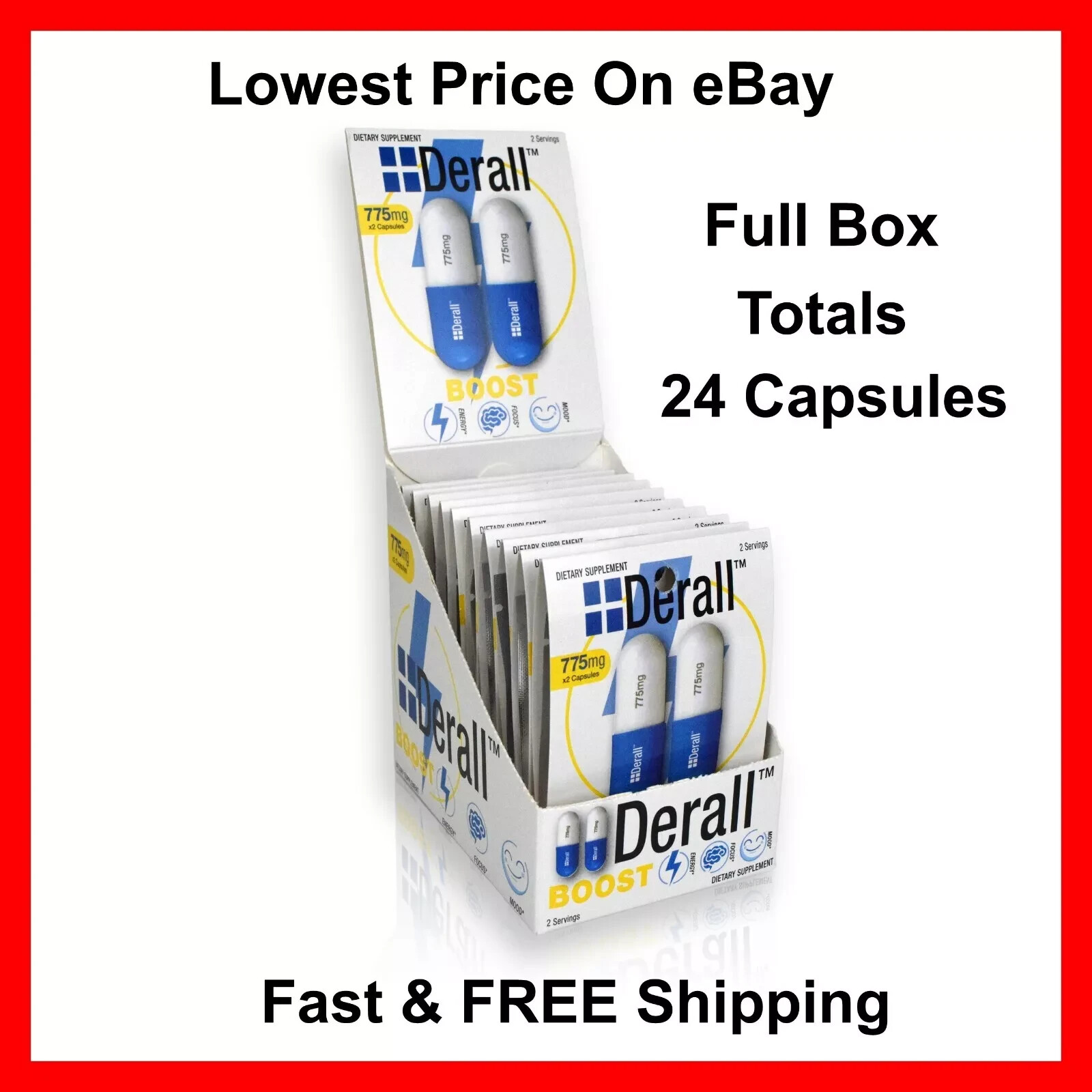 Derall Boost Powerful Energy - Mental Focus 775mg - 24 Capsules - Exp 02/27