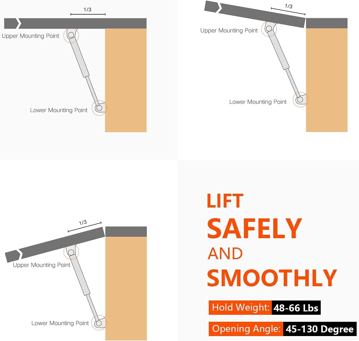 C16-08260 Gas Struts 20 inch 60 lbs/267N Lift Support, Shocks for Tanning Bed