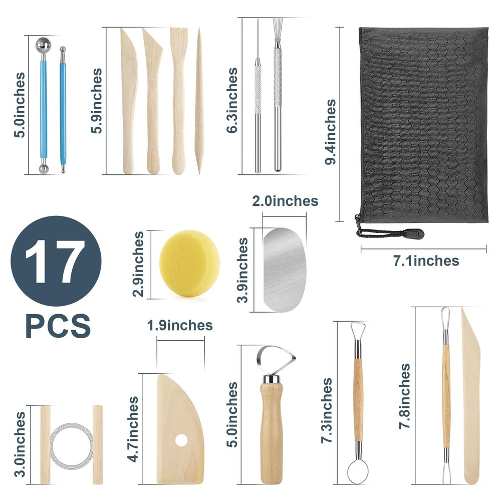 Pottery Tool Kit 17pcs Polymer Clay Tools Modeling Clay Sculpting Tools Kit Cera