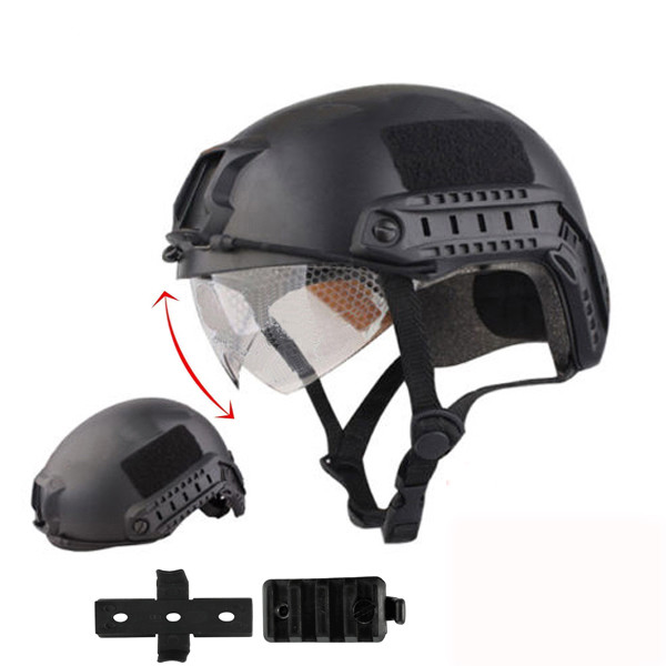 PJ Type Tactical Multifunctional Fast Helmet with Visor Goggles Version Black