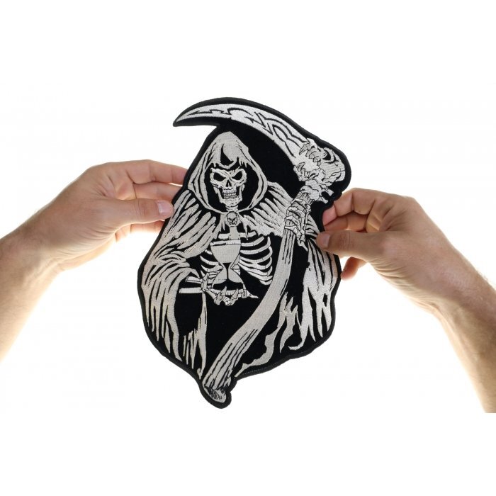 Large Back Patch (Iron-On/Sew-On), Grim Reaper Skeleton With Scythe Back Patch