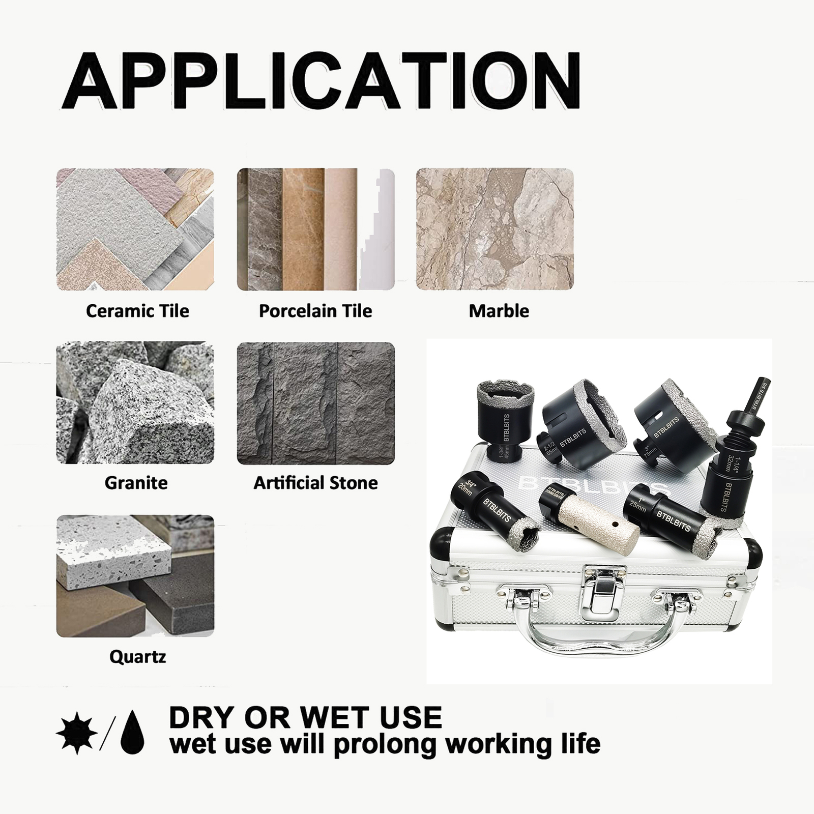 Diamond Core Drilling Bit Set Hole Saw Kit Ceramic Tile Porcelain Saw Cut Blades