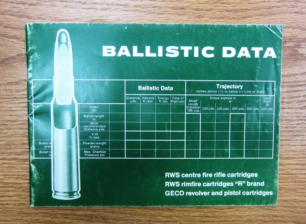 RWS Centerfire Cartridges Ballistic Data Book