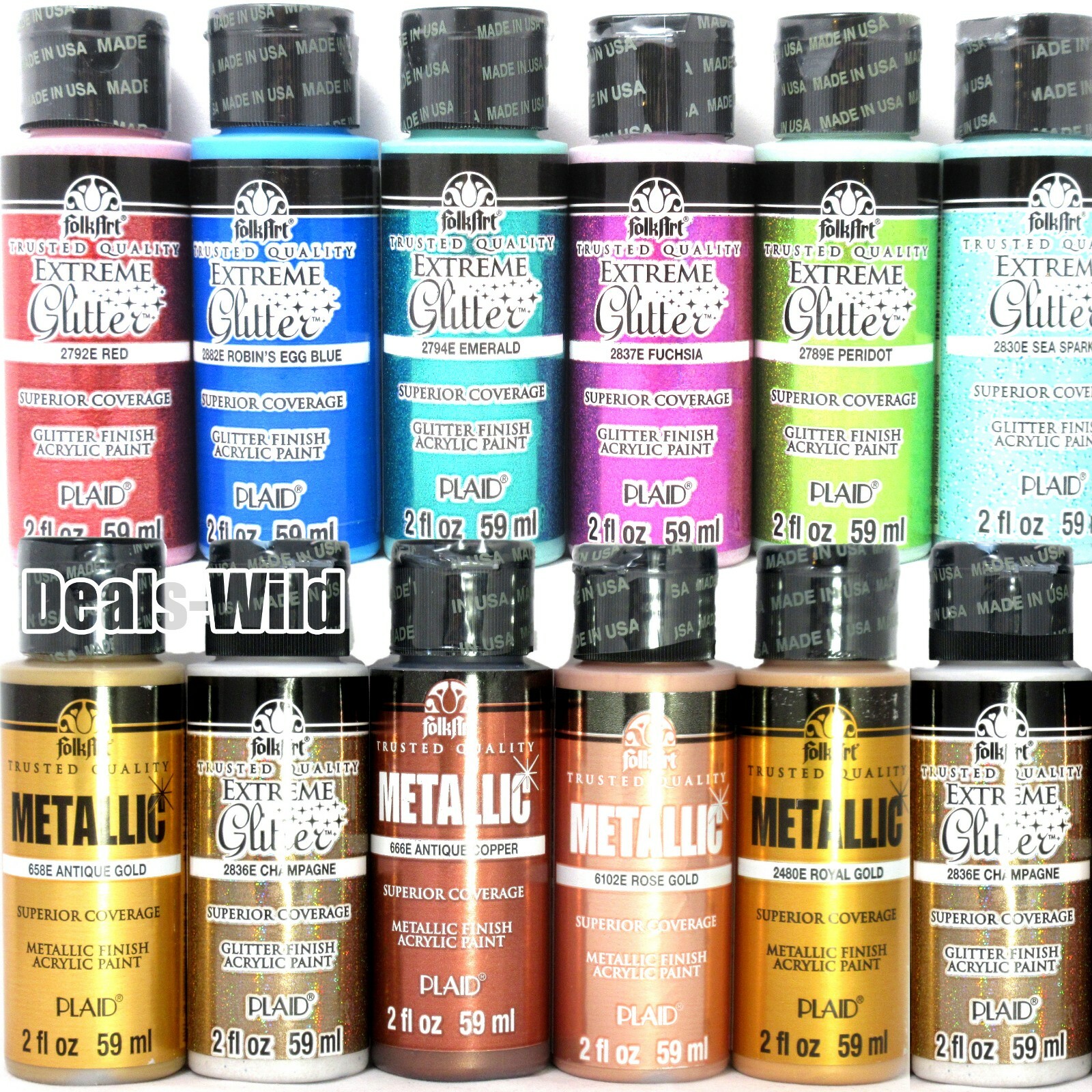 Metallic or Extreme Glitter Acrylic Paint FolkArt 2oz Shiny Craft Paints